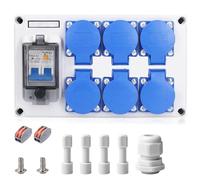 Répartiteur de courant de chantier, répartiteur de prise 6 x Schuko 230 V, 16 A - Distributeur mural avec interrupteur 63 A 1P+N FI - IP54 - Pour intérieur/extérieur