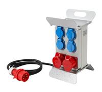 Répartiteur de courant de construction 4 x 16 A 230 V + 2 x 16 A 400 V CEE 5 broches, répartiteur mural avec interrupteur LS, distributeur de courant IP44 avec couvercles à clapet de sécurité et câble