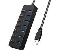 Répartiteur de données USB 3.0 à 7 ports rapide avec commutateurs d'alimentation individuels pour PC, ordinateur portable et plus encore