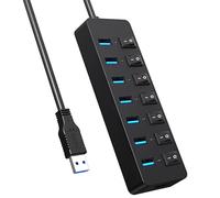 Répartiteur de données USB 3.0 à 7 ports rapide avec commutateurs d'alimentation individuels pour PC, ordinateur portable et plus encore