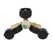 Répartiteur de gaz propane à 2 voies en laiton Pol vers QCC1 Y Type propane Splitter avec jauge pour chauffe-grille de barbecue Durable Résistant à la corrosion Installation facile pour la cuisson