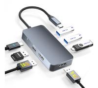 Répartiteur de port d'affichage pour deux moniteurs, double port d'affichage USB C pour ordinateur portable Dell/HP/Mac, station d'accueil 7 en 1 4K @ 60 Hz, double moniteur avec USB 3.0/USB-C Data