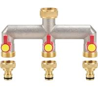 Répartiteur de robinet 3 voies en laiton pour tuyau d'arrosage - Régulation du débit d'eau - Adaptateur de tuyau 3/4"" - Distributeur d'eau de jardin