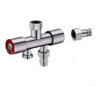 Répartiteur de robinet en acier inoxydable pour machine à laver avec deux vannes et 1 entrée 2 sorties avec 4 connexions rapides et 6 interfaces filetées (B)