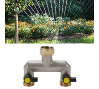 Répartiteur de robinet en laiton 2 voies 3/4" avec 2 valves pour raccord de tuyau d'arrosage, distributeur d'arrosage pour usage extérieur