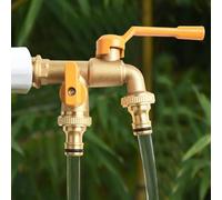 Répartiteur de tuyau d'arrosage en laiton 2 voies | Connecteur de robinet d'eau en cuivre robuste avec entrée et sortie de 20 mm pour irrigation | Arroseur | Machine à laver | Pour