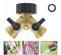 Répartiteur de tuyau en Y à 2 voies en laiton avec double robinet d'arrêt à boisseau sphérique pour raccord de tuyau d'arrosage et adaptateur de robinet de machine à laver, pour filetage américain