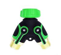 Répartiteur de tuyau en Y à 2 voies, raccord en métal-plastique de 1,9 cm avec vannes d'arrêt confortables, dessus pivotant à 360°, étanche et robuste, arrosage de jardin (vert)