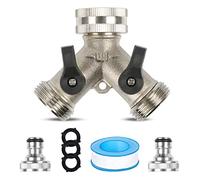 Répartiteur d'eau 2 voies, 3/4", 2 voies, distributeur d'eau en laiton avec 2 interrupteurs rotatifs indépendants, 2 adaptateurs de robinet, pour machine à laver, lave-vaisselle, tuyau d'arrosage