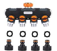 Répartiteur d'eau 4 voies orange et noir, répartiteur de raccordement d'eau 3/4", 4 appareils peuvent être connectés simultanément, robinet 4 voies répartiteur de jardin avec filetage 2 en 1