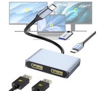 Répartiteur DisplayPort pour deux moniteurs, adaptateur USB-C vers DisplayPort 4K @ 60 Hz, station d'accueil de type C pour Dell/HP/Mac, hub MST avec USB 3.0/PD, répartiteur de port d'affichage pour