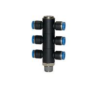 Répartiteur en T « Série bleue » - 6 fois - Rotatif - R 1/4 A - Pour Schl.-Diamètre extérieur : 10 mm - Distance de travail max. : 15 bar - Plastique/MS vern.