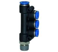 Répartiteur en T "Série bleue" rotatif R 1/4 a., pour tuyau extérieur Ø 1 x 6/3 x 4 mm Charge maximale : 15 bars, plastique/MS vern.