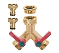 Répartiteur en Y 2 voies - 3/4" - Répartiteur en laiton avec robinet d'arrêt individuel - Distributeur d'eau avec poignée rallongée - Pour la maison et le jardin