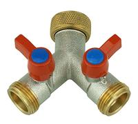 Répartiteur en Y - Raccord 2 voies avec robinets d'arrêt pour deux tuyaux d'arrivée - 2 appareils - Pour arrivée d’eau de réfrigérateur, lave-vaisselle et lave-linge - Robinets-vannes 3/4" (24,5 mm)