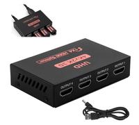 Répartiteur HDMI 1 Entrée 4 Sorties, Splitter HDMI 3D, Résolution 4K @30Hz et Full HD 1080p, Multiprise HDMI Switch pour TV, X-Box, PS3/4, Moniteur, Projecteur, PC, Idéal pour Jeux et Présentations