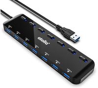 Répartiteur Hub USB 3.0 à 7 Ports, Multiprise USB Ultra Fine avec Interrupteur d'alimentation Individuel et LED-100cm Rallonge