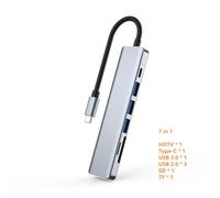 Répartiteur Hub USB C vers HDMI 4K, Adaptateur USB 3.0 Type C, Station d'accueil SD TF, Compatible avec Ordinateur Portable S22 Dex(Grey 7 in 1)