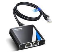 Répartiteur LAN 1 vers 2 avec câble Ethernet de 3,3 ft, 1000 Mbps RJ45 LAN Répartiteur en aluminium, répartiteur Ethernet 2 ports pour Cat5e/6/7/8, support 2 appareils simultanément, Plug & Play (noir