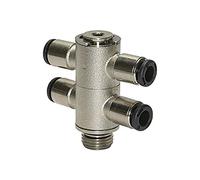 Répartiteur multicouche 4 positions "Click-Clock" rotatif M5 a., pour tuyau extérieur Ø 6 mm, pression de travail max. 16 bars, laiton nickelé.