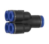Répartiteur multifonction, raccord de connexion "Blue Serie" 4 voies pour tuyau extérieur Ø 8/4x6 mm, pour poste de travail Charge maximale : 15 bars, plastique/MS vern.