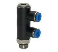 Répartiteur multiple "Blue Serie", 2 vitesses, rotatif, G 1/2 A, pour un diamètre extérieur de 10 mm, drone de travail. Charge maximale : 15 bars, plastique/MS vern.