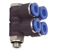 Répartiteur multiple "Blue Serie" - 4 vitesses - Rotatif G 3/8 a - Pour un diamètre extérieur de 10 mm - Tambour de travail Charge maximale : 15 bars, plastique/MS vern.