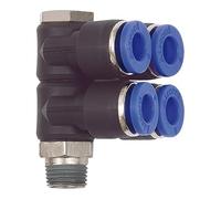 Répartiteur multiple "Blue Serie" - 4 vitesses - Rotatif R 3/8 a - Pour un diamètre extérieur de 12 mm - Tambour de travail Charge maximale : 15 bars, plastique/MS vern.