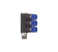 Répartiteur multiple "Blue Serie" 6 positions rotatif R 1/4 a., pour un diamètre extérieur de 10 mm, pour une utilisation en continu Charge maximale : 15 bars, plastique/MS vern.