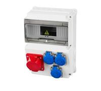 Répartiteur mural de courant de construction, répartiteur à vide 230 V/400 V Schuko IP44 Répartiteur mural 230 V ou 400 V Schuko IP44, RSE-000861-L, 10PLE, 1 x 16 a 3 x 230 V