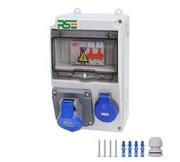 Répartiteur mural entièrement câblé CEE 16 A 230 V avec prise de camping Compteur IP65, 2. 1 x 230 V + 1 camping + LS + FI