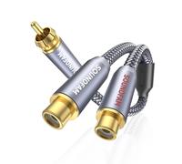 Répartiteur RCA 1x RCA Mâle vers 2x RCA Femelle PREMIUM Câble Répartiteur Subwoofer Adaptateur RCA Y pour caisson de basses, Amplificateur (30cm/Gris/1M-2F)