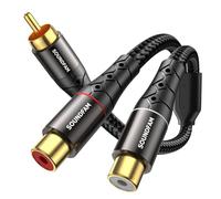 Répartiteur RCA Y Câble Répartiteur RCA/Phono SOUNDFAM 1 Mâle vers 2 Femelles Fiche Plaquée or Répartiteur Cinch Adaptateur Stéréo Y Pour Caisson de Basses, TV, Lecteur CD, Home Cinéma - Noir (30 cm)