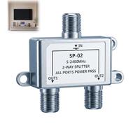 Répartiteur Satellite, Splitter Satellite 2 Voies Antenne TV Splitter TNT avec Connecteurs F Femelle, Répartiteur Sat 2 Sorties Partiteur TV Sat Coaxial 5-2400 MHz 75 Ohms pour TV HD, FM, Dab, Radio