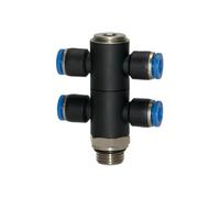 Répartiteur T"Série Bleu", 4 vitesses, rotatif, G 1/2 A, pour un diamètre extérieur de 12 mm, pour un drone de travail. Charge maximale : 15 bars, plastique/MS vern.