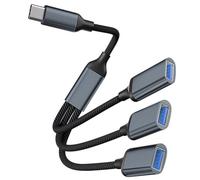 Répartiteur USB 1 entrée 3 sorties, répartiteur USB pour voiture, répartiteur USB C à 3 ports pour ordinateur portable, MacBook Air, Pro, iPad, Chromebook, Dell, HP, Acer (gris)