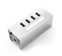 Répartiteur USB 3.0 à 4 ports en aluminium, support BC1.2, chargement avec adaptateur d'alimentation 12 V 2 A pour accessoires d'ordinateur portable (couleur : argent)