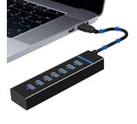 Répartiteur USB 3.0 - Concentrateur de données | 7 ports USB de charge avec adaptateur AC et de données ultra-rapide, répartiteur USB pour travail, voyage, école, 2 x 4 x 17 cm
