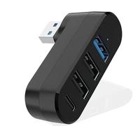 Répartiteur USB 4 ports rotatif à 90°/180° avec 3 ports USB 1 port d'alimentation USB C pour transfert de données USB 3.0 2.0 Multiports Extension pour ordinateur portable, voiture, PS5, PS4, clavier