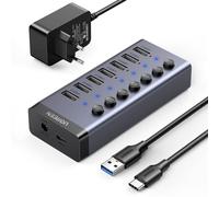 Répartiteur USB-C 7 en 1 multifonction - 7 ports USB 3.0 PD DC 12 V, gris