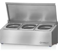 Repas Acier inoxydable Récipient pour ingrédients, 3 x 1/6 GN Récipients avec pieds en caoutchouc, Récipient chauffant, Bar à salade