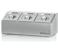 Repas Acier inoxydable Récipients pour ingrédients | 3 x 1/6 GN Récipients avec pieds en caoutchouc | 51 x 24,5 x 21,5 cm
