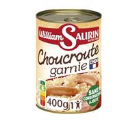 Repas authentique prêt en minutes avec la Choucroute Garnie WILLIAM SAURIN, recette sans conservateur ajouté et chou cultivé en France, boîte de 400g - Lot de 4