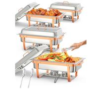 Repas Chafing Dish - Lot de 4 récipients de maintien au chaud - En acier inoxydable - 9 l - Rectangulaires - Avec support de couvercle - Chauffe-plats pour buffet, fête, dîner