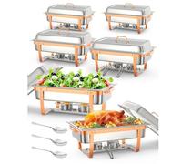 Repas Chafing Dish - Lot de 6 récipients de maintien au chaud - En acier inoxydable - 9 l - Rectangulaires - Avec support de couvercle - Chauffe-plats pour buffet, fête, dîner