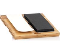 Repas en pierre de lave (4 pièces) | Set avec pierre chaude, assiette et planche en bois