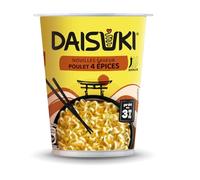 Repas express en 3 minutes - DAISUKI Nouilles Poulet 4 Épices, saveur street-food japonaise, portion de 60 g - Lot de 4