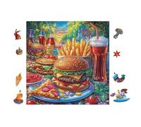 Repas Fast-Food 100 Pieces Casse-tête Famille en Carton Haute Densité Difficulté Moyenne Activité Familiale Anti-Stress Idée Cadeau Anniversaire 28x28cm