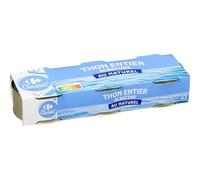 Repas pratiques et savoureux avec le thon entier albacore au naturel CARREFOUR, format malin 3x56g pour toute la famille - Lot de 4