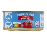 Repas rapide et savoureux avec CARREFOUR CLASSIC' Miettes de Thon à la Sauce Tomate, Boîte Métal 104g - Lot de 4